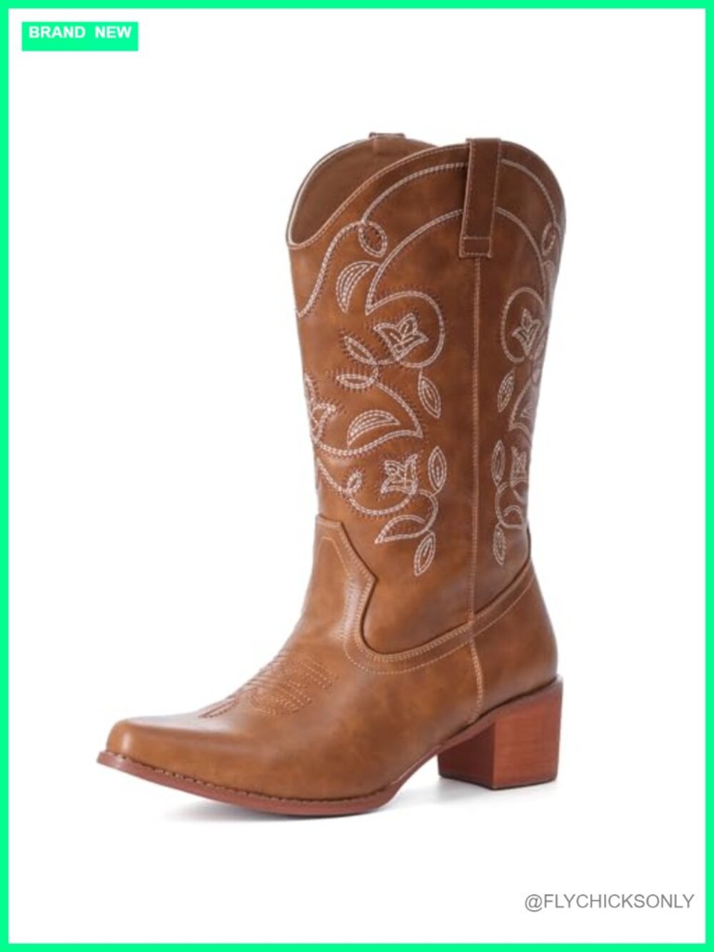 Womens Wide Calf Cowboy Boots Pointy Toe Faux Leather Mid-Calf Western